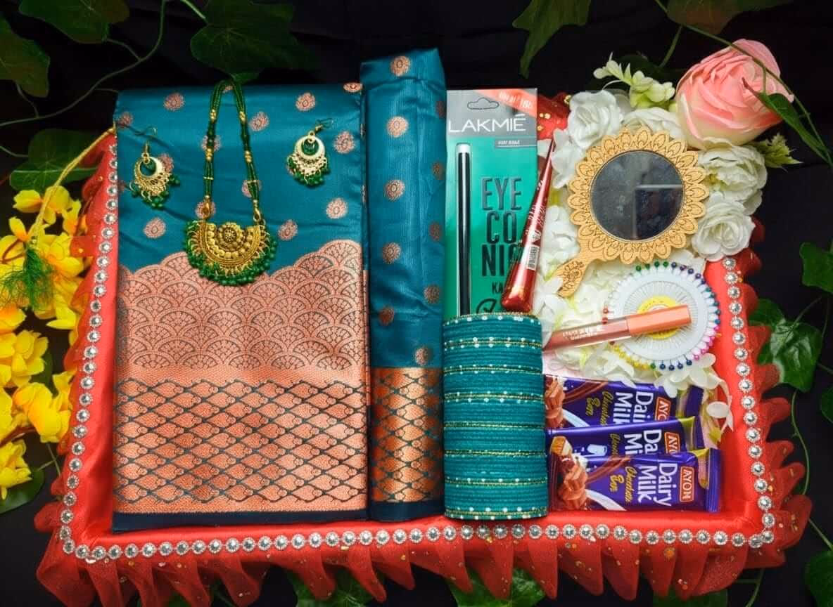 Soft silk katan saree combo — image 2