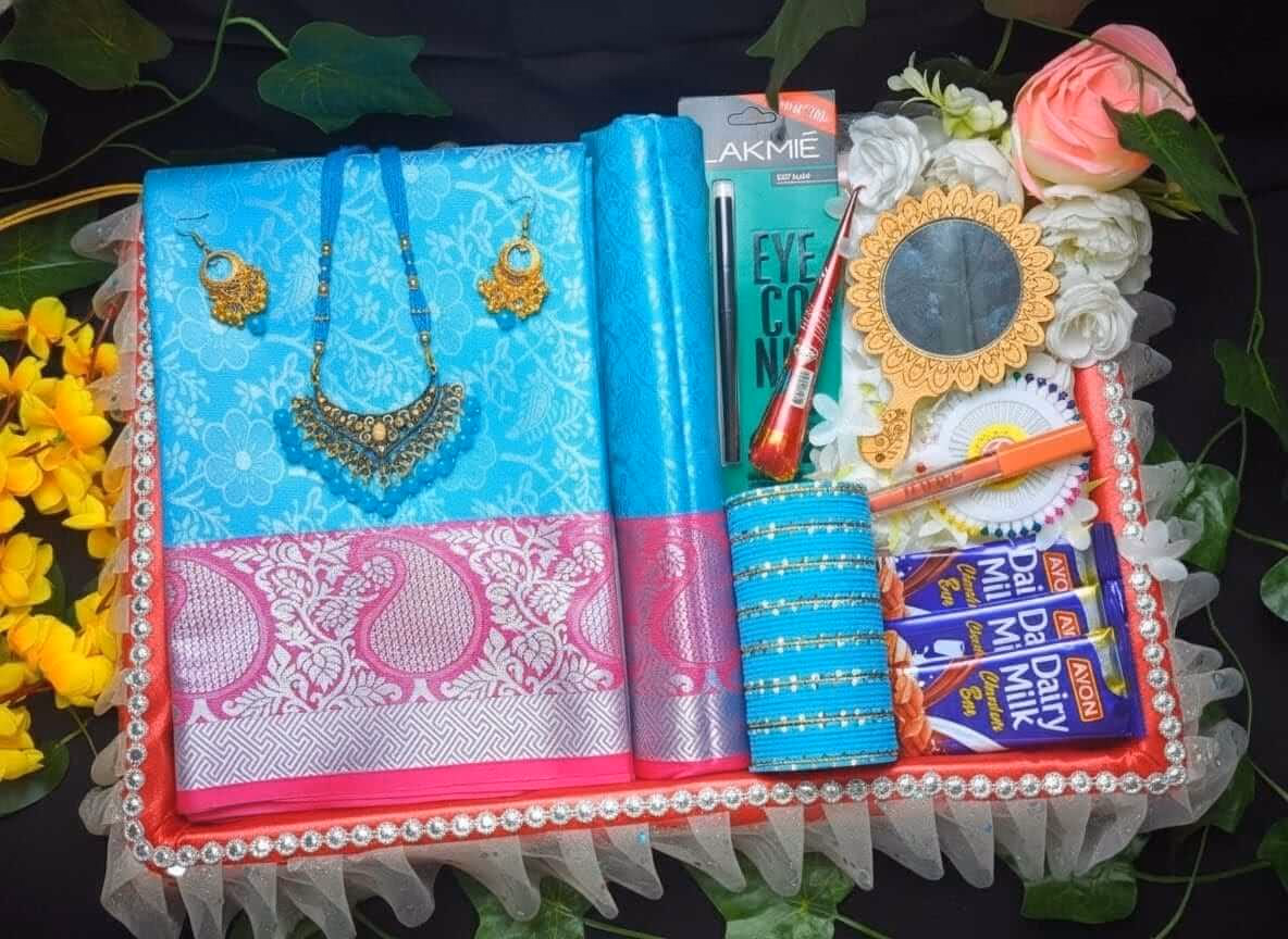 kanchi katan skay blue saree combo — image 2