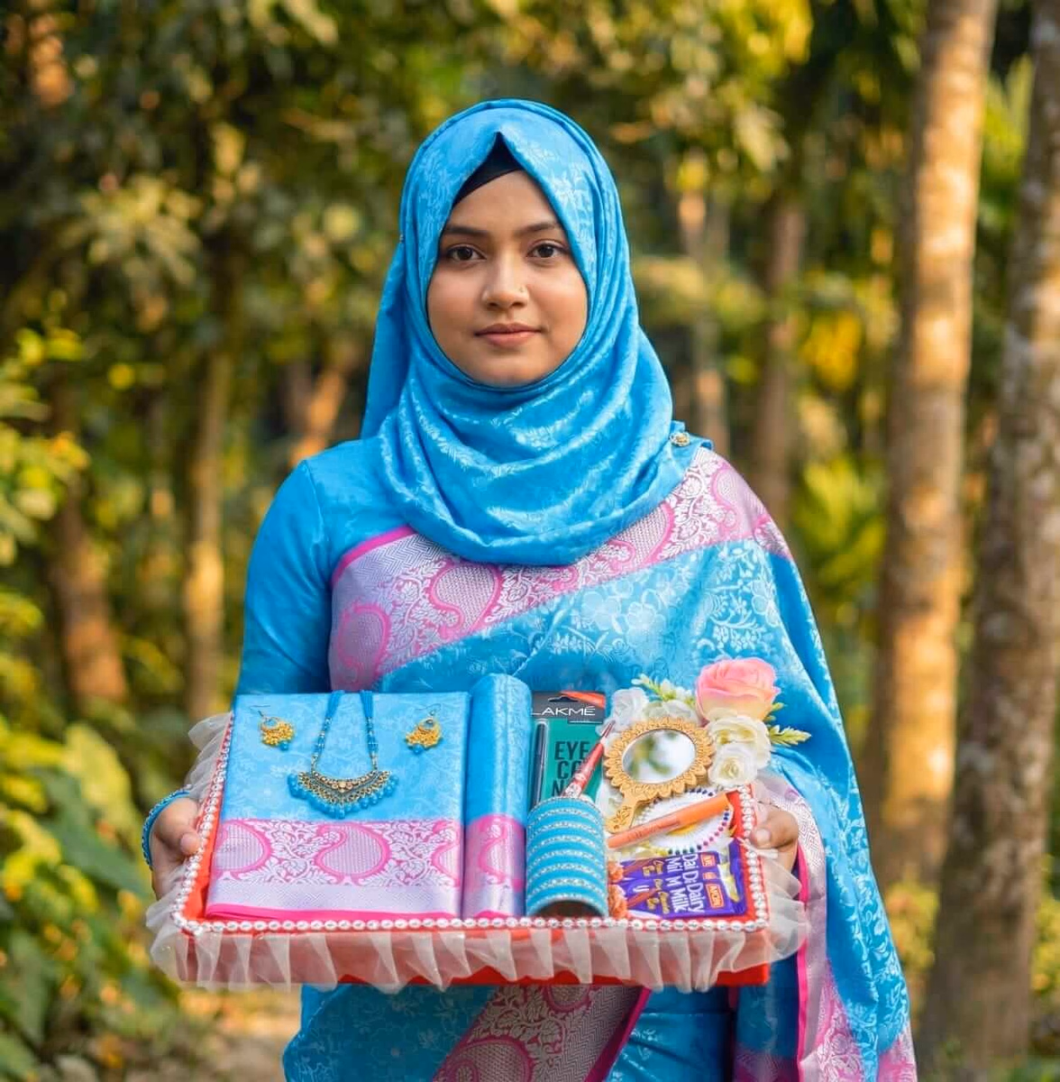 kanchi katan skay blue saree combo — image 3