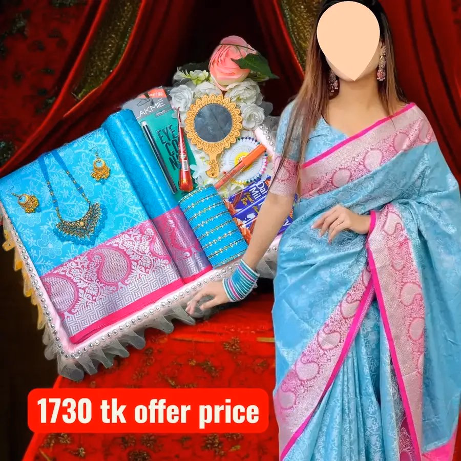 kanchi katan skay blue saree combo