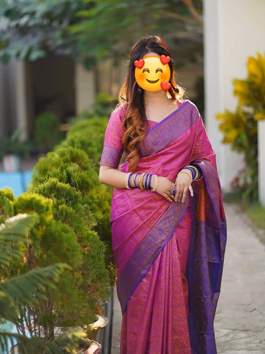 Kanchi katan deep pink color saree combo — image 3