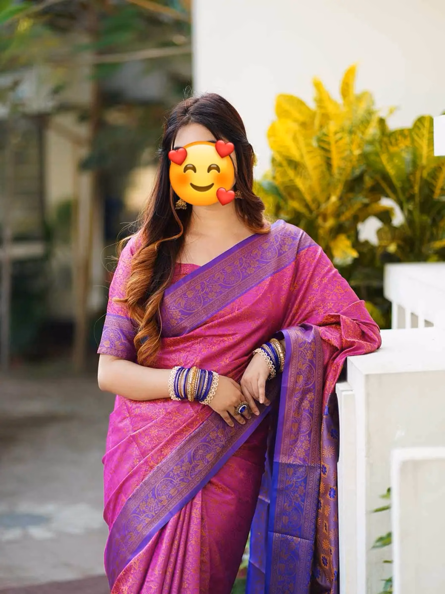 Kanchi katan deep pink color saree combo — image 4