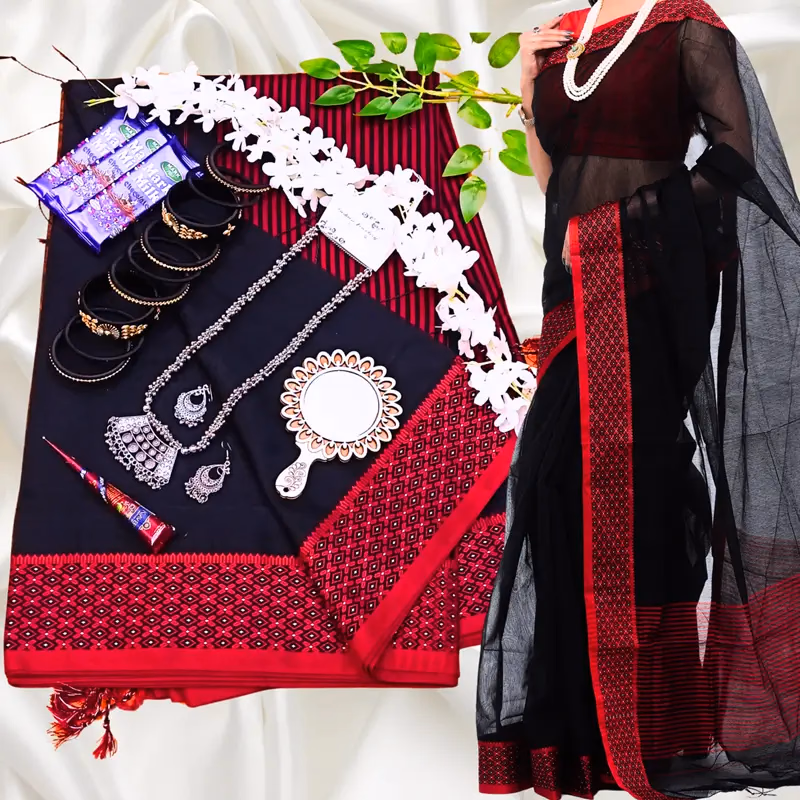 স্পেশাল গিফট শাড়ি কম্বো SC-86 ব্লাক শাড়ি