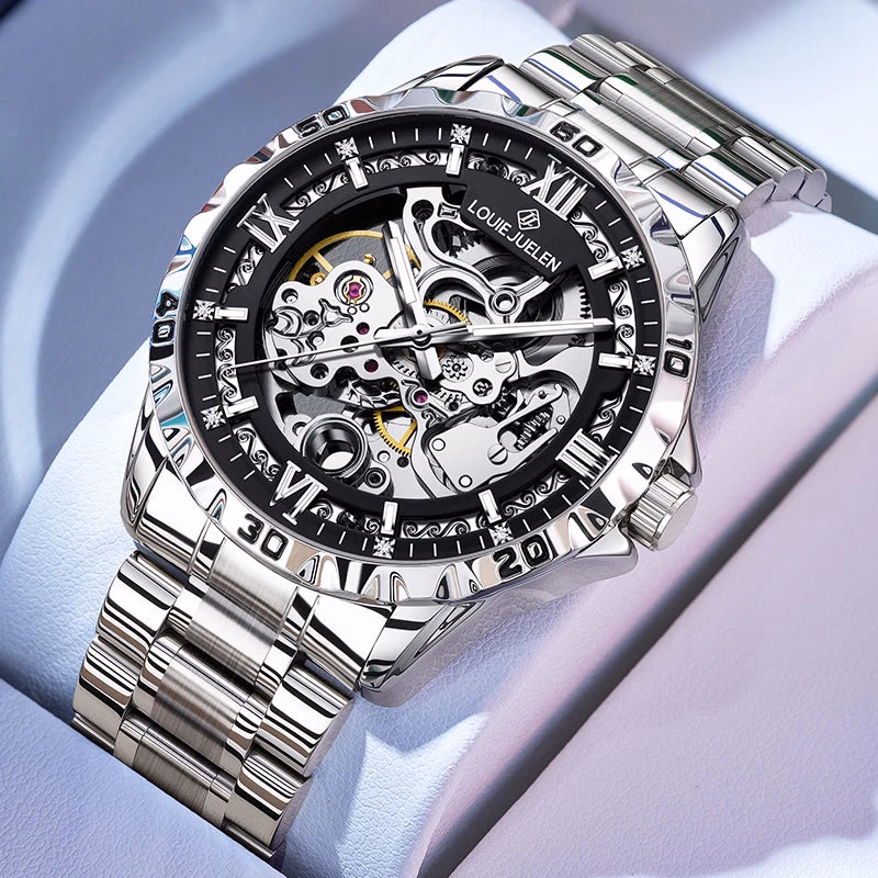 LOUIE JUELEN Men's Luxury Automatic Mechanical Watch 46mm Stainless