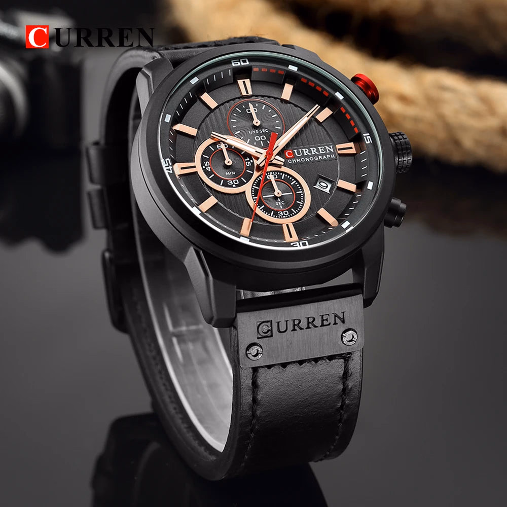 Curren 8291 Quartz Watch Men Leather Strap Sport Casual Watch — image 3