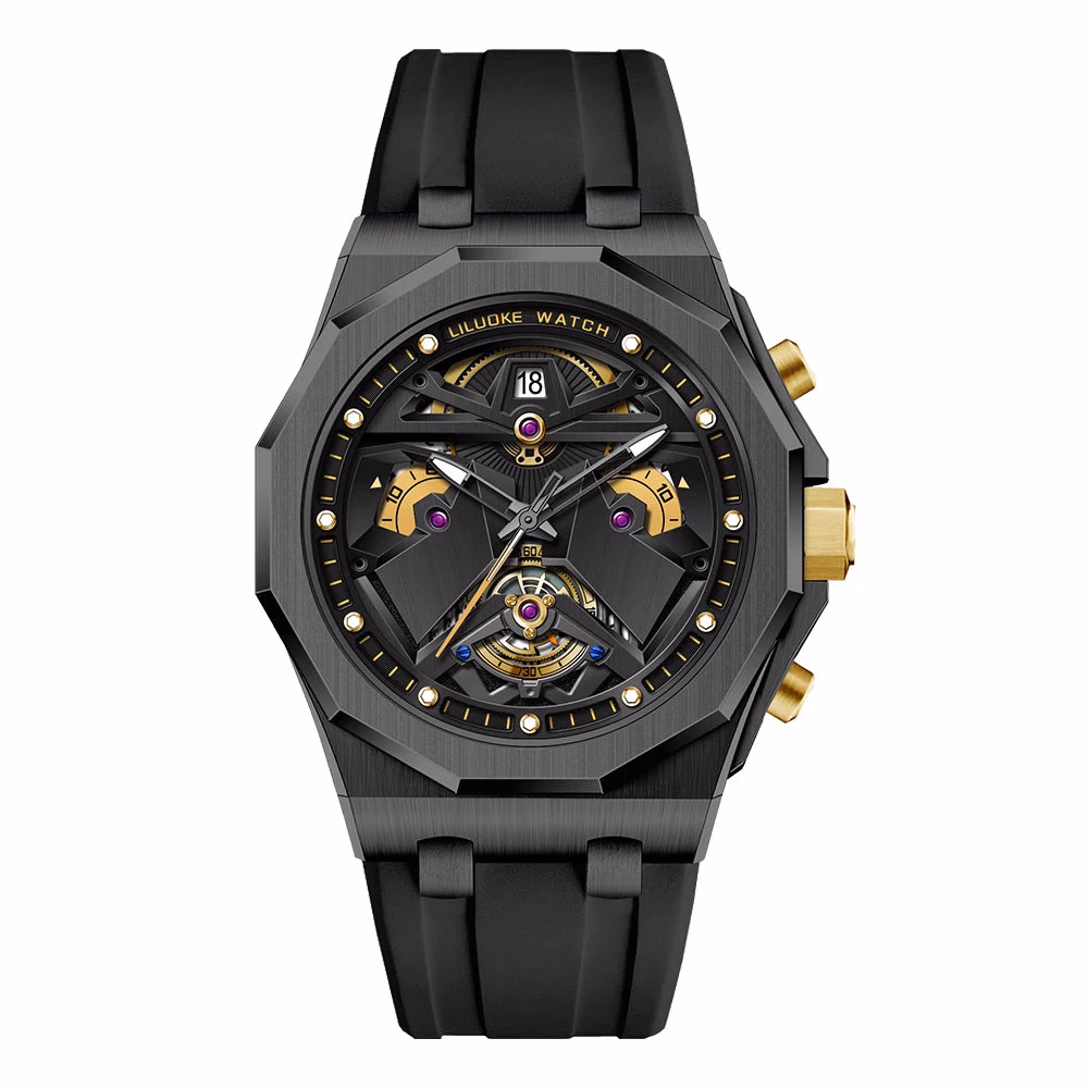 LILUOKE Man Wristwatch Quartz Watch Stainless Steel Case Silicone Strap Waterproof Fashion Watches for Men Sport Watch — image 8