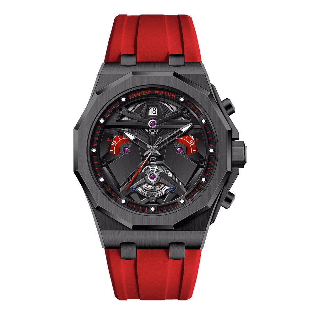 LILUOKE Man Wristwatch Quartz Watch Stainless Steel Case Silicone Strap Waterproof Fashion Watches for Men Sport Watch — image 9