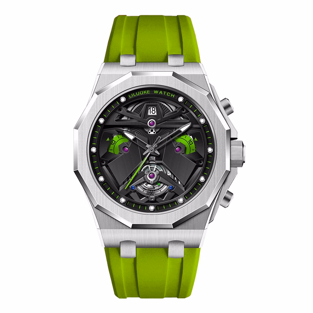 LILUOKE Man Wristwatch Quartz Watch Stainless Steel Case Silicone Strap Waterproof Fashion Watches for Men Sport Watch — image 14