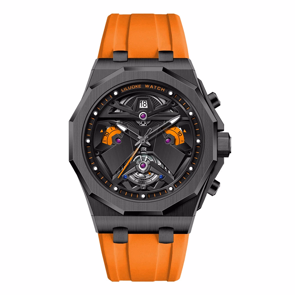 LILUOKE Man Wristwatch Quartz Watch Stainless Steel Case Silicone Strap Waterproof Fashion Watches for Men Sport Watch — image 7