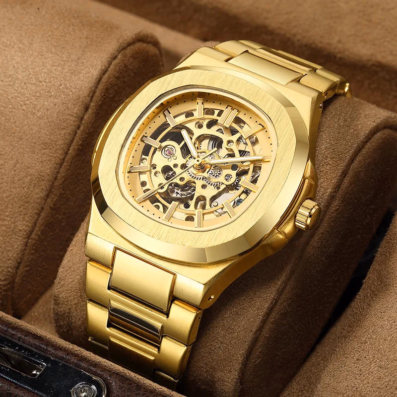 Luxury Men's Automatic Skeleton Watch Luminous Feature Business Hollow Mechanical Men Watch