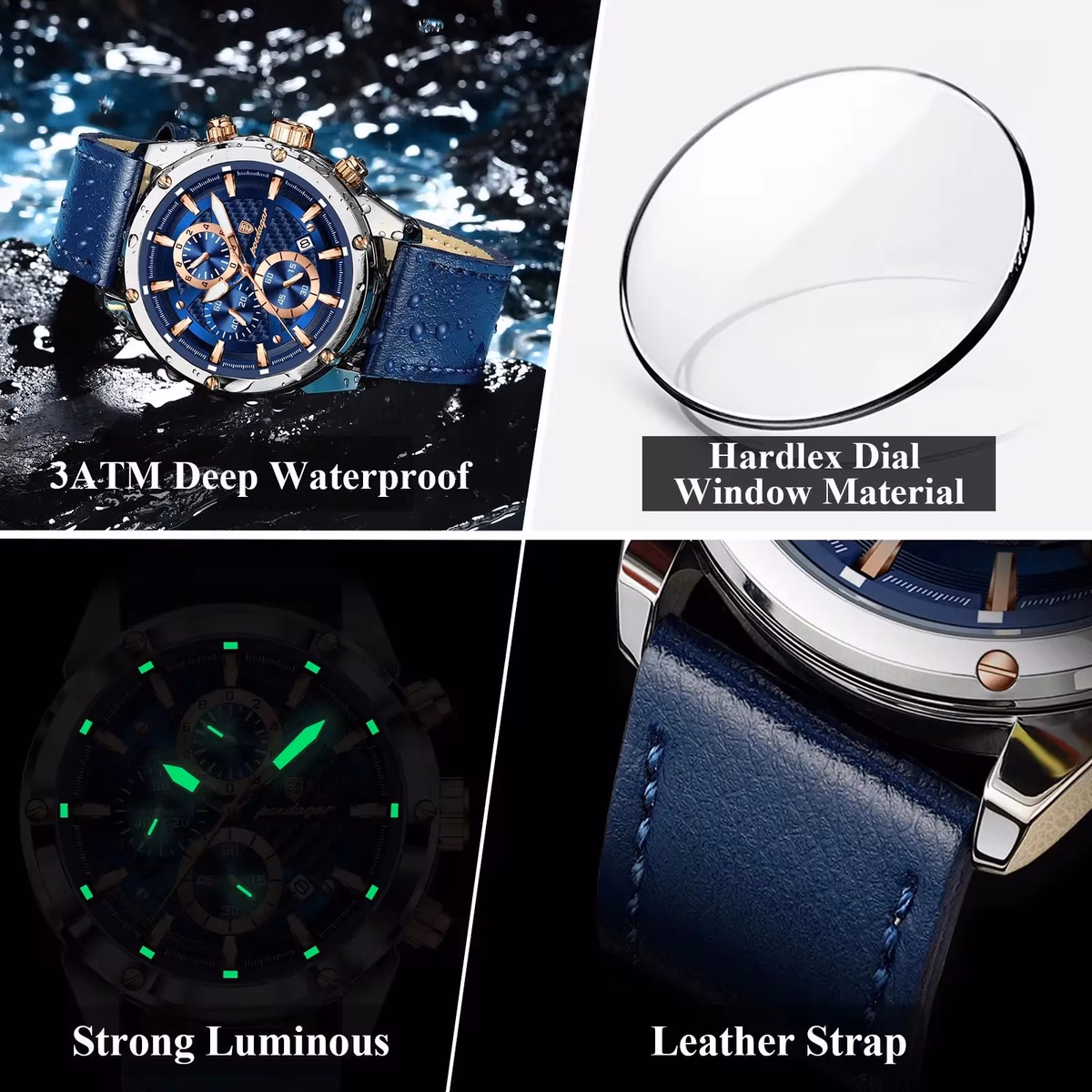 POEDAGAR Luxury Sports Men's Chronograph Watch — image 2
