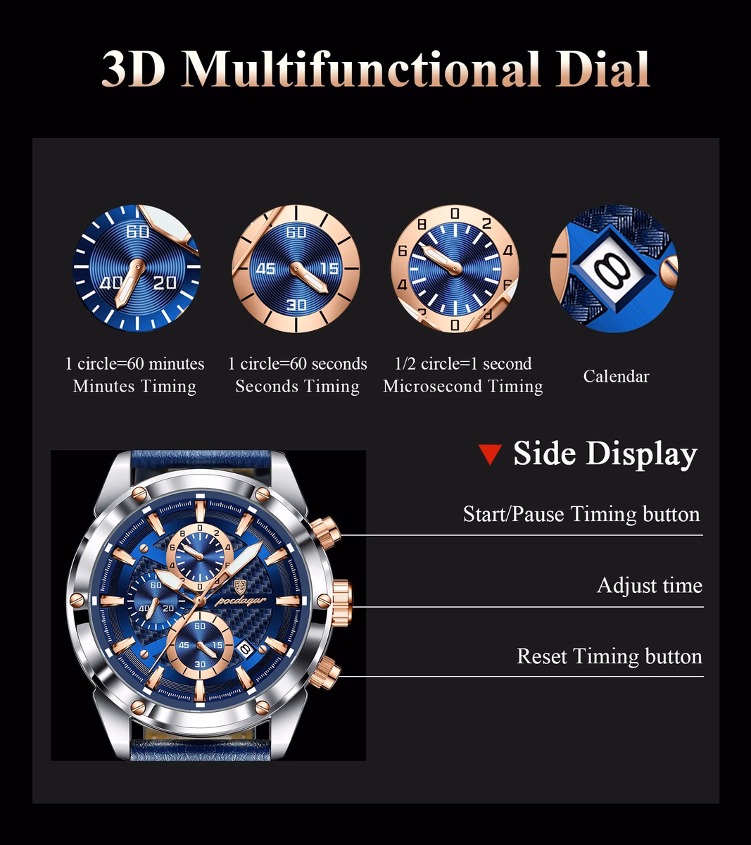 POEDAGAR Luxury Sports Men's Chronograph Watch — image 4