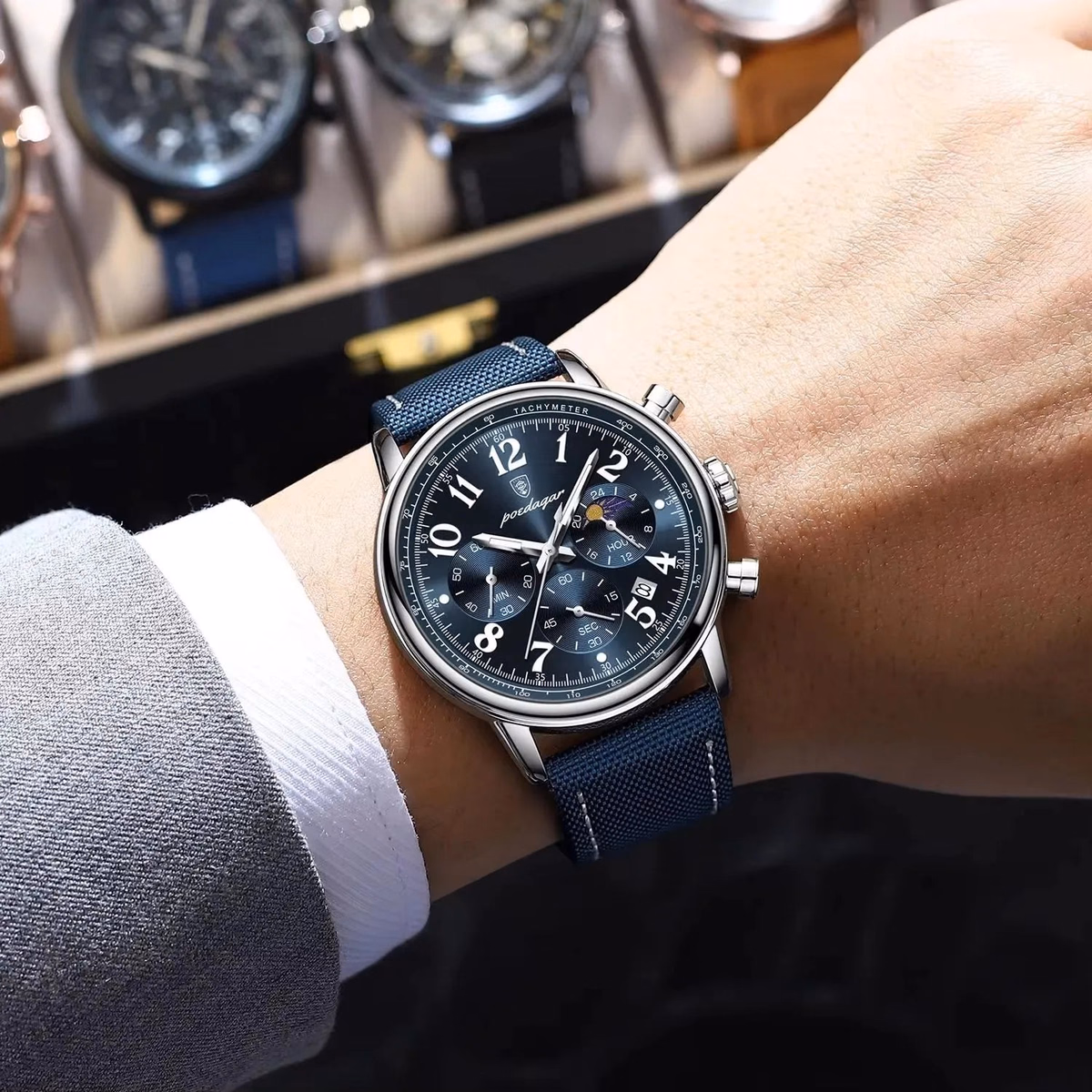Luxury Silver Blue Quartz Chronograph Watch for Men — image 2