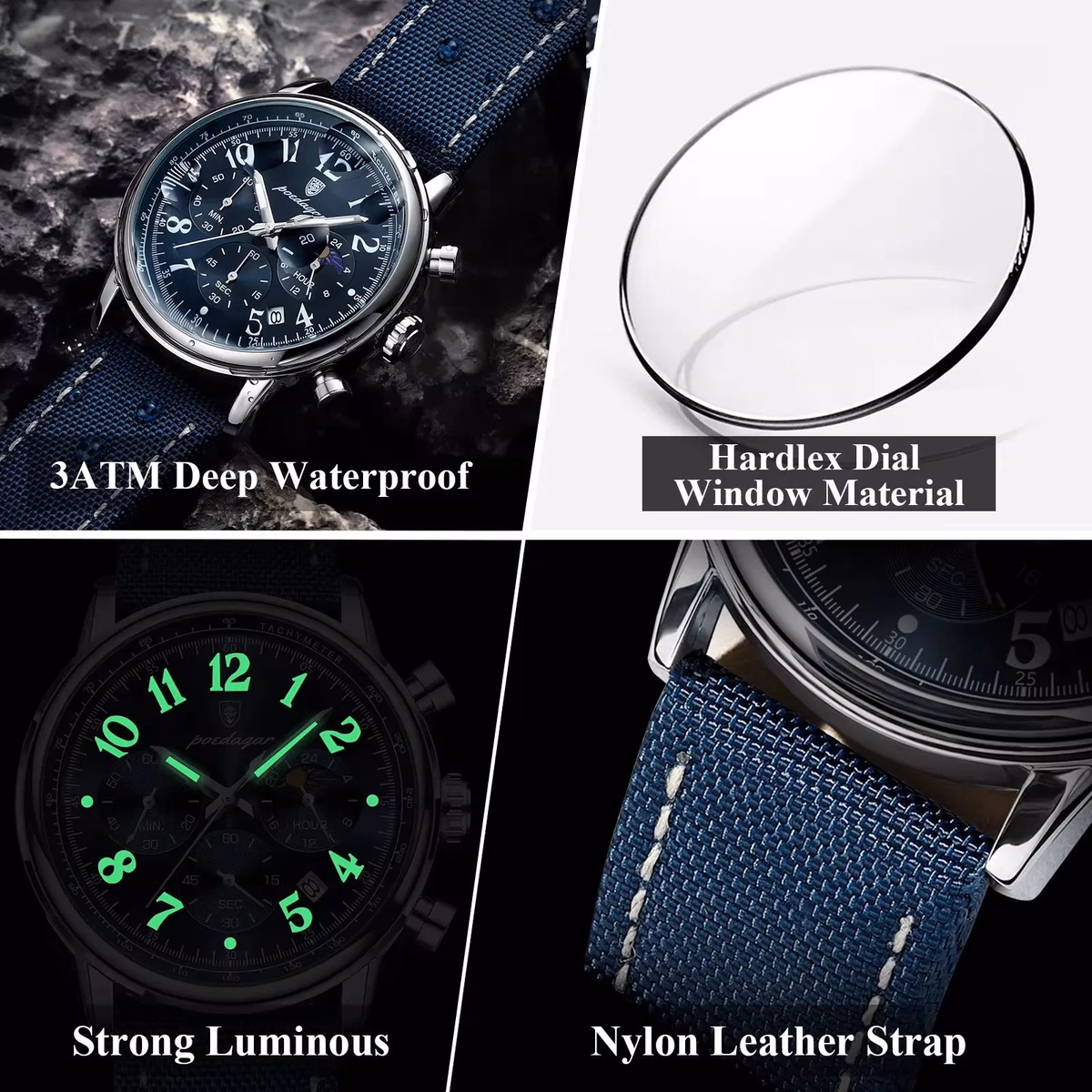Luxury Silver Blue Quartz Chronograph Watch for Men — image 4