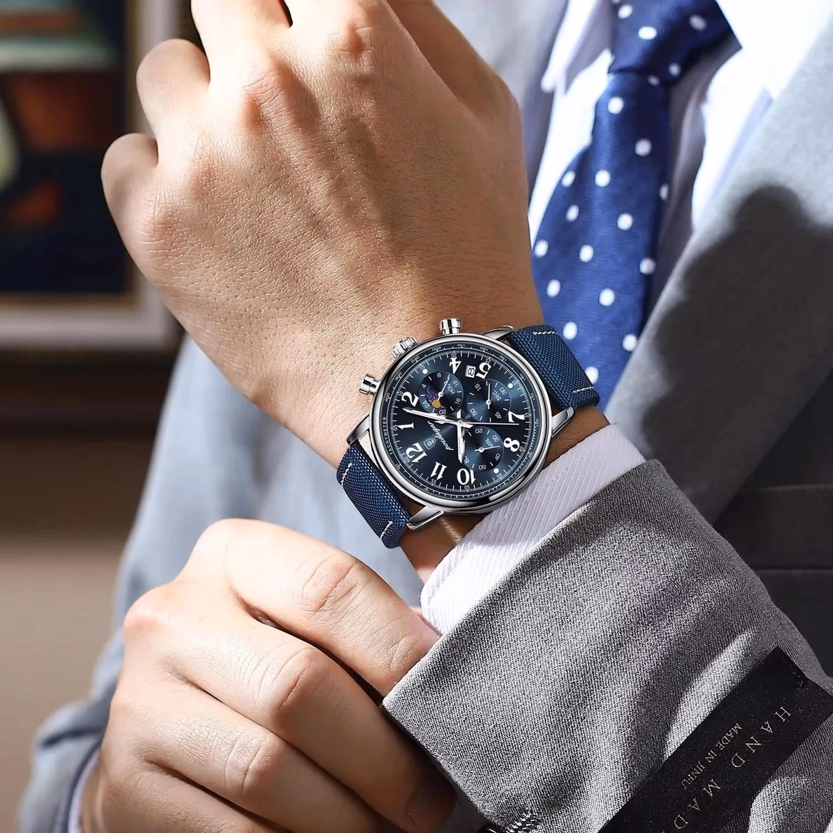 Luxury Silver Blue Quartz Chronograph Watch for Men — image 5