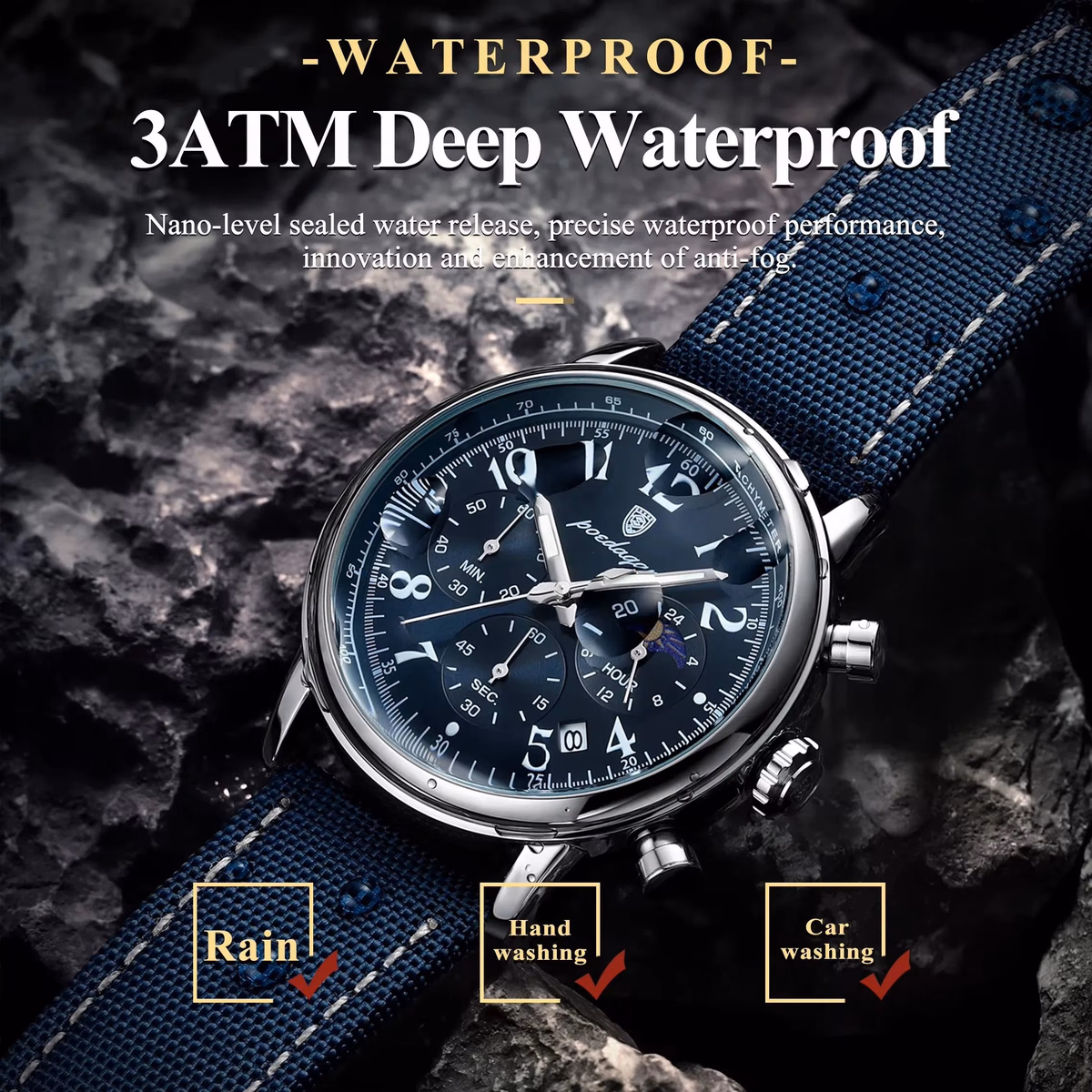 Luxury Silver Blue Quartz Chronograph Watch for Men — image 3