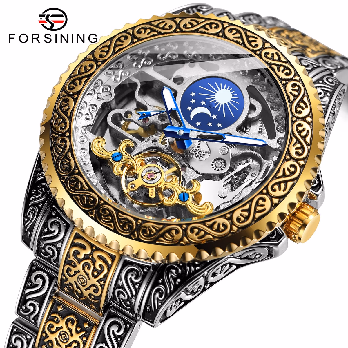 Forsining Skeleton Moonphase Stainless Steel Watch — image 9