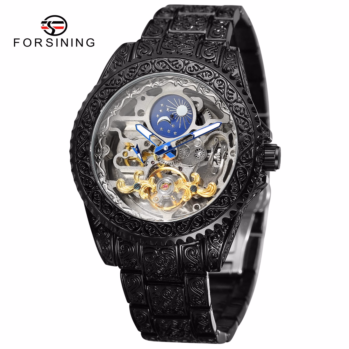 Forsining Skeleton Moonphase Stainless Steel Watch — image 5