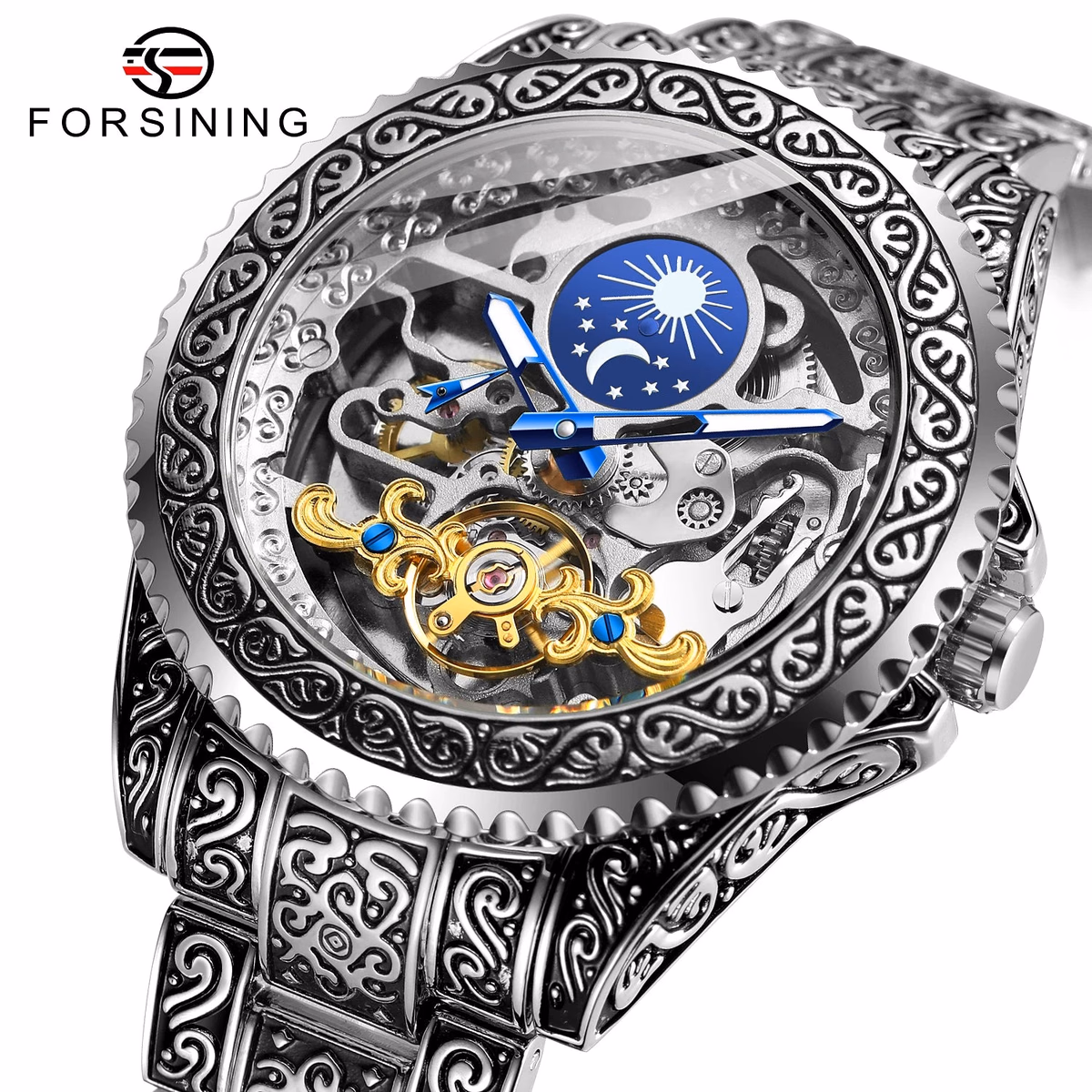 Forsining Skeleton Moonphase Stainless Steel Watch — image 11