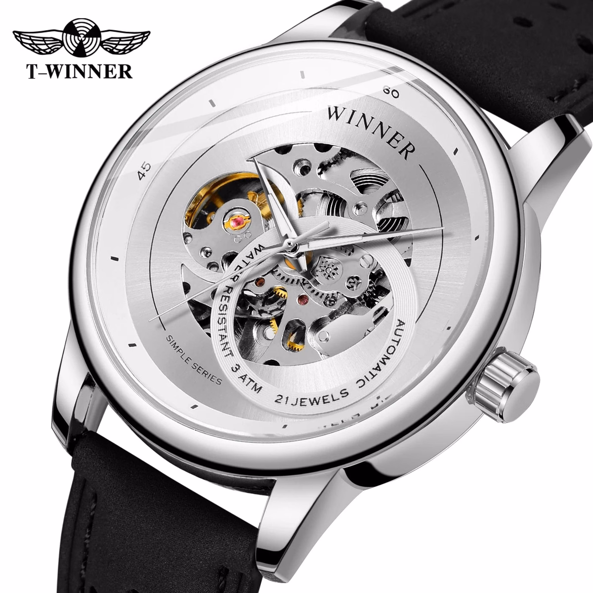 T-WINNER Gold Skeleton Men's Automatic Sport Watch — image 3