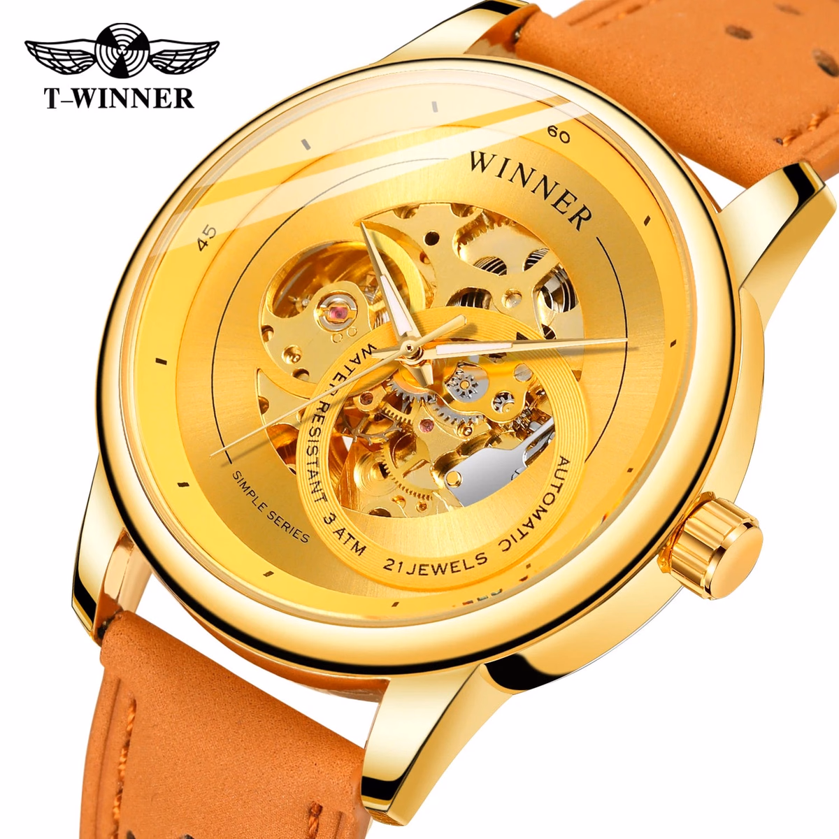 T-WINNER Gold Skeleton Men's Automatic Sport Watch — image 5