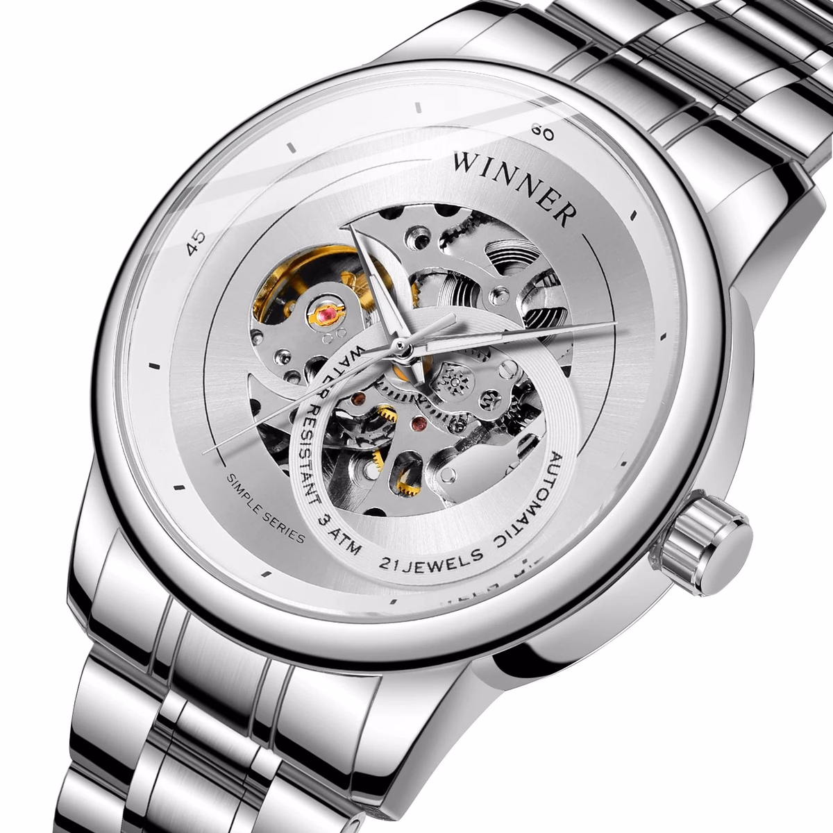 T-WINNER Gold Skeleton Men's Automatic Sport Watch