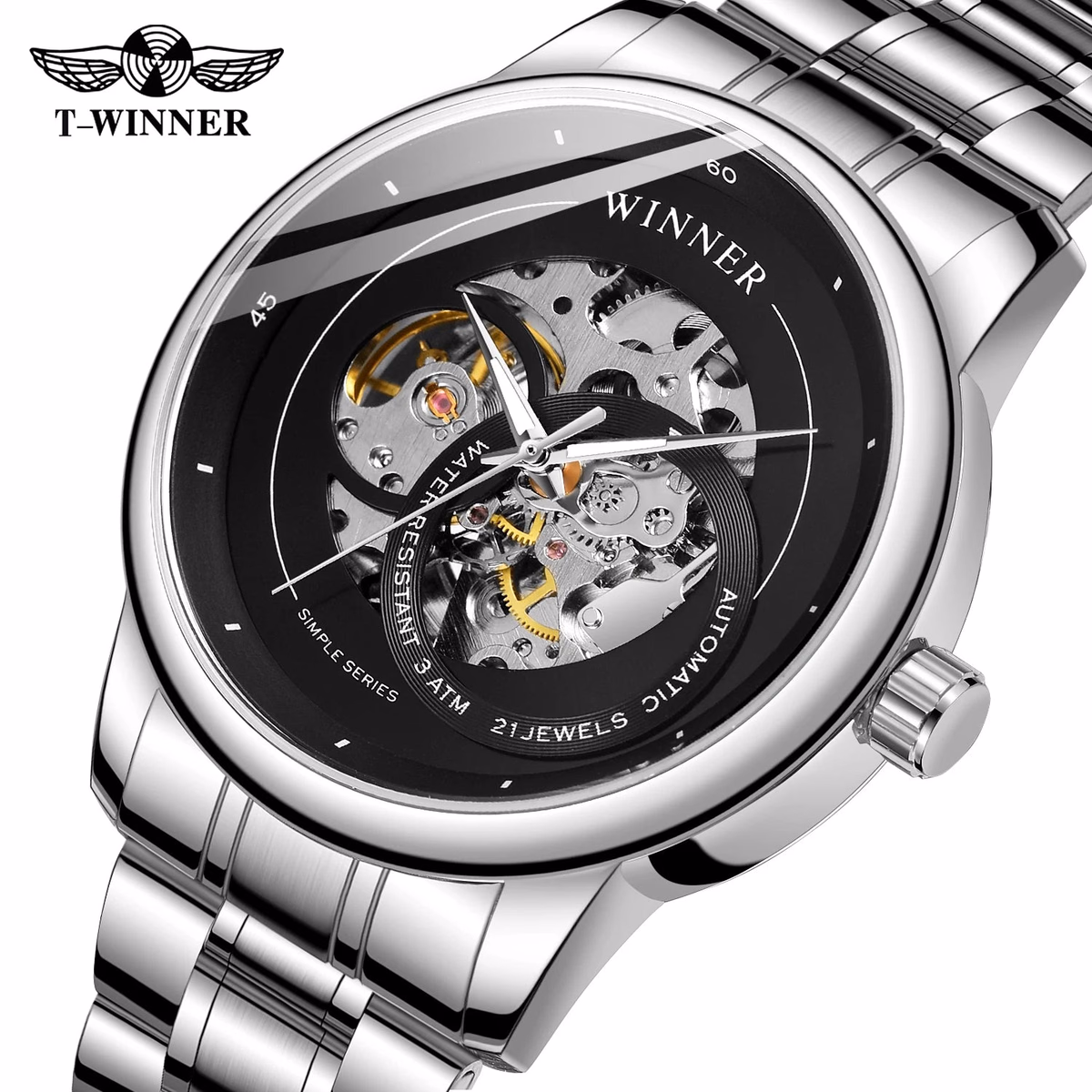 T-WINNER Gold Skeleton Men's Automatic Sport Watch — image 6