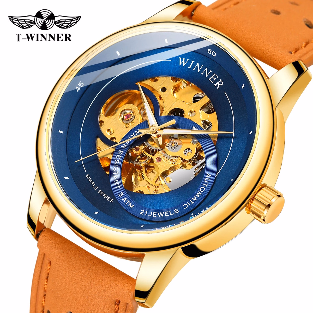 T-WINNER Gold Skeleton Men's Automatic Sport Watch — image 4
