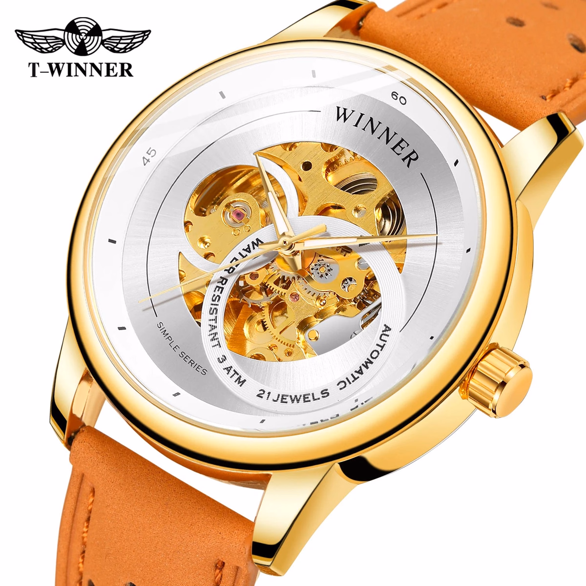T-WINNER Gold Skeleton Men's Automatic Sport Watch — image 2