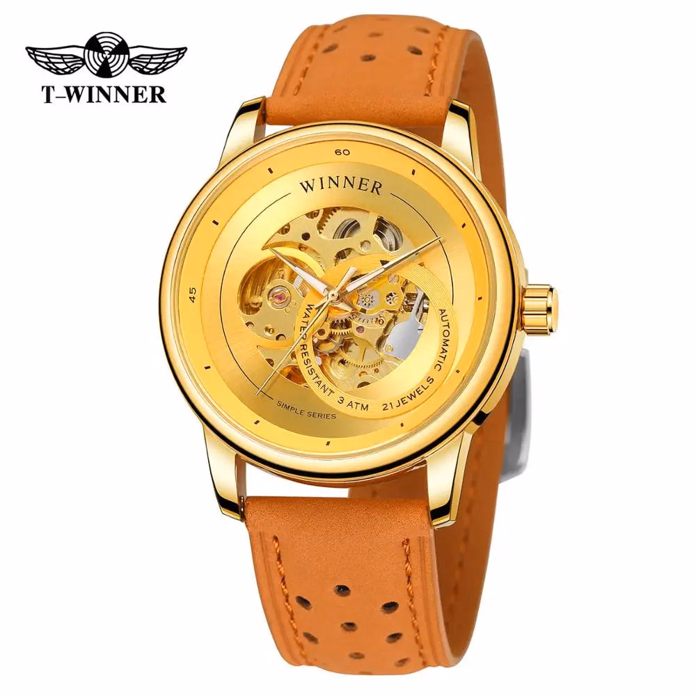 T-WINNER Gold Skeleton Men's Automatic Sport Watch — image 10
