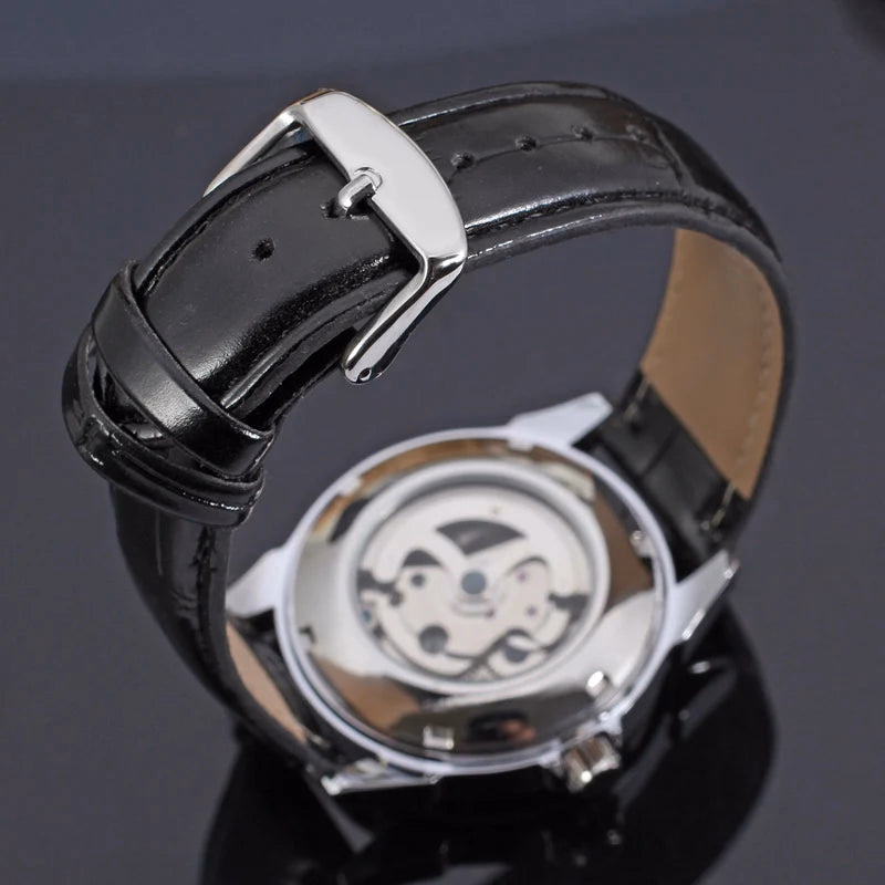 T-winner Leather Strap Skeleton Auto Mechanical Watch — image 4