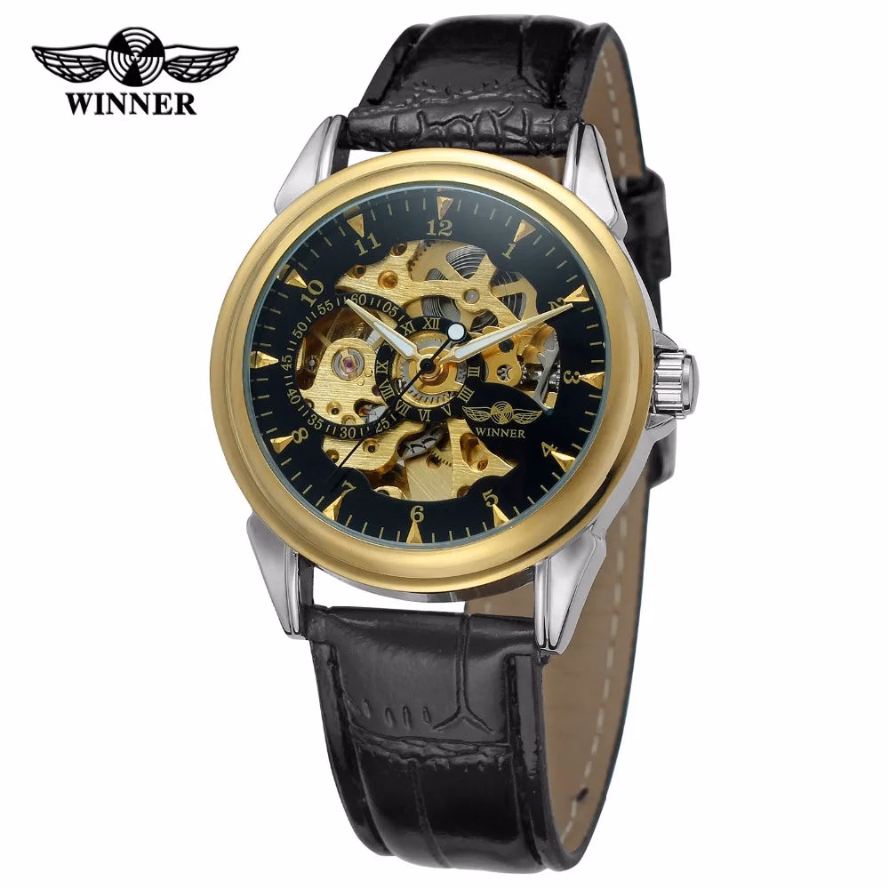 T-winner Leather Strap Skeleton Auto Mechanical Watch — image 2