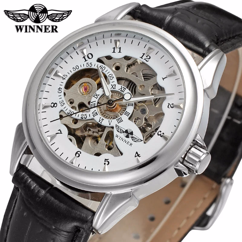 T-winner Leather Strap Skeleton Auto Mechanical Watch — image 7