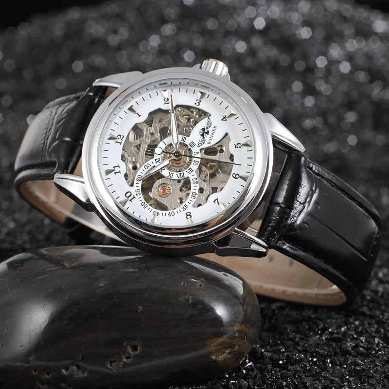 T-winner Leather Strap Skeleton Auto Mechanical Watch — image 5