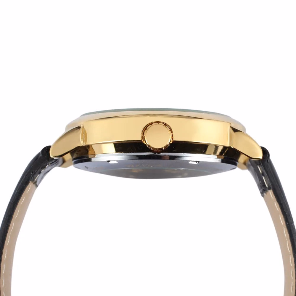 Luxury Gold Skeleton Leather Automatic Watch — image 4