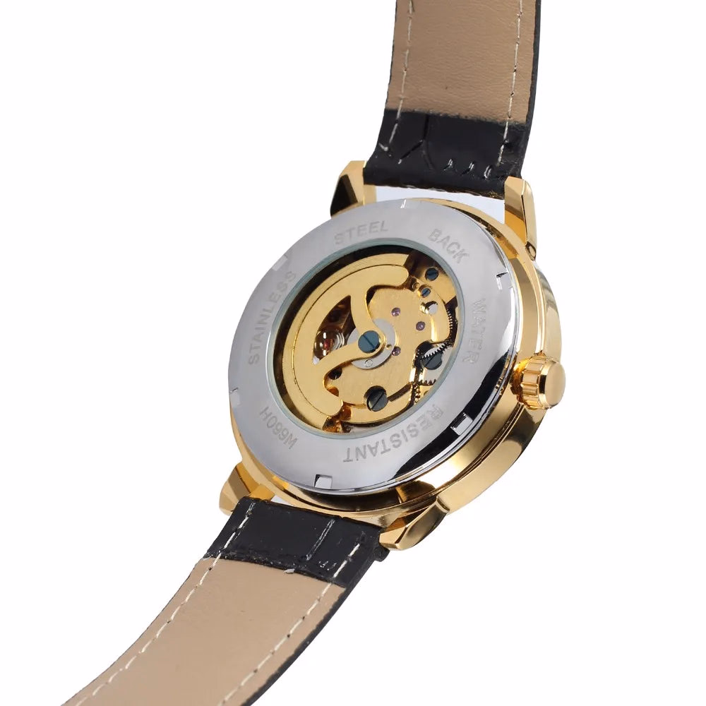Luxury Gold Skeleton Leather Automatic Watch — image 6