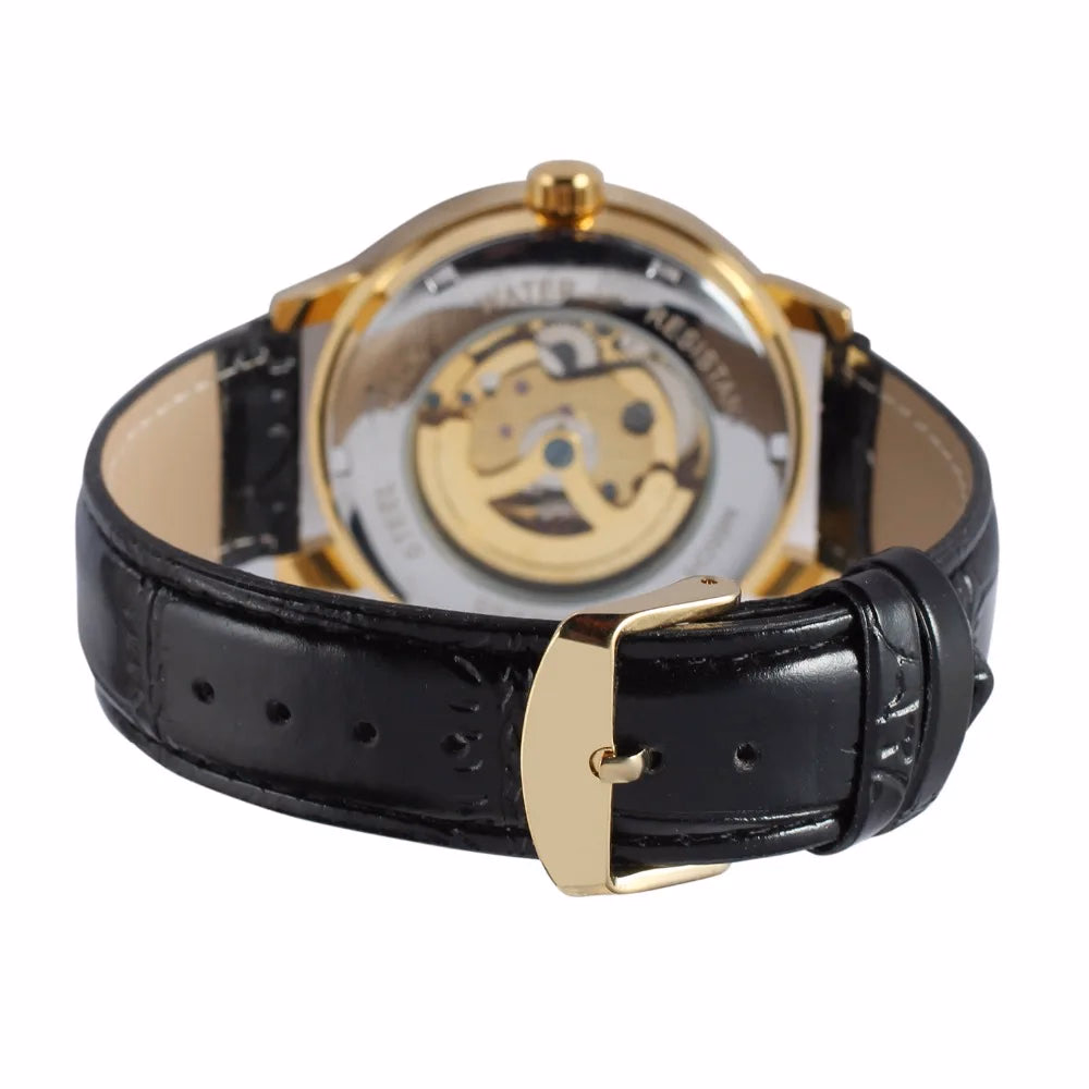 Luxury Gold Skeleton Leather Automatic Watch — image 5