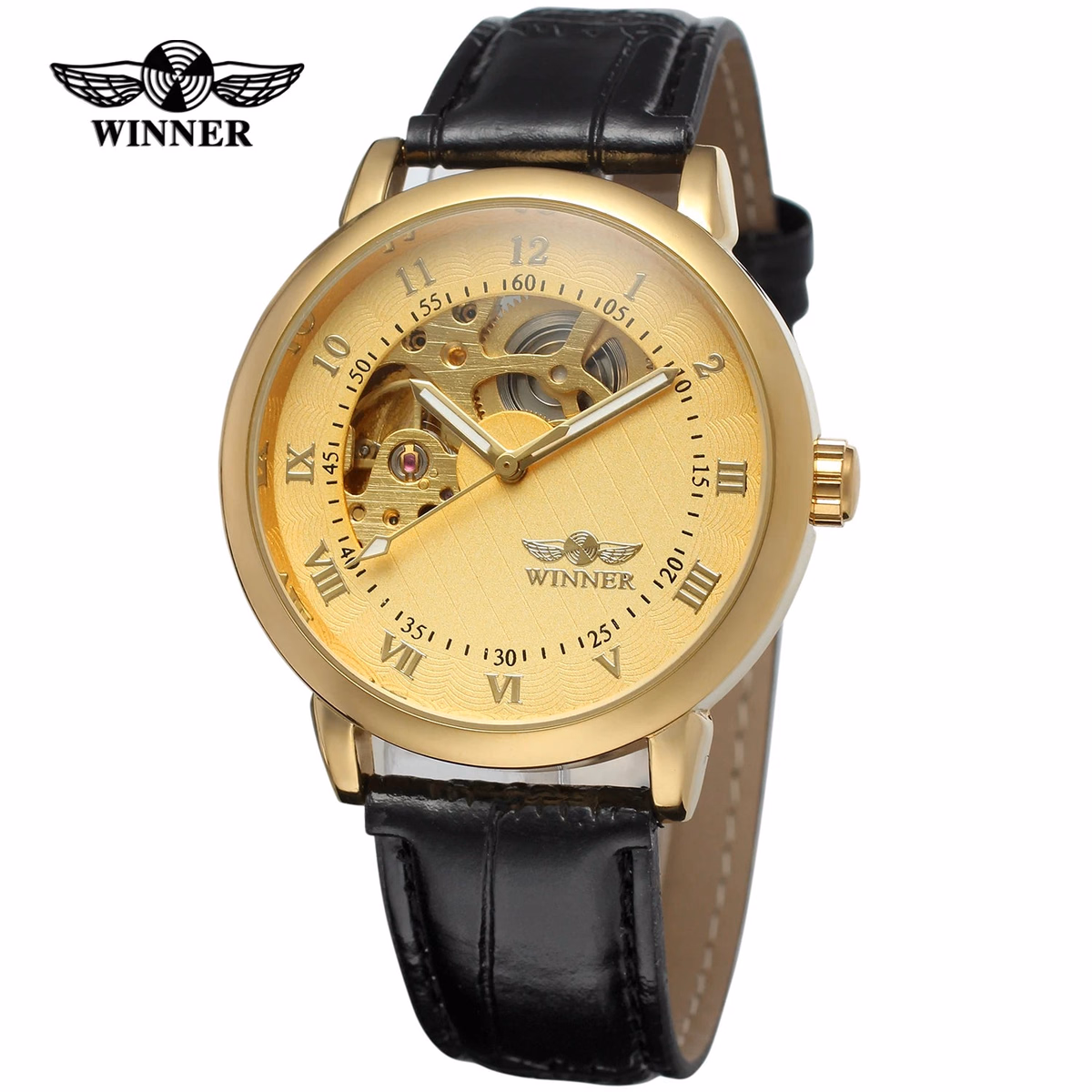 Luxury Gold Skeleton Leather Automatic Watch — image 7