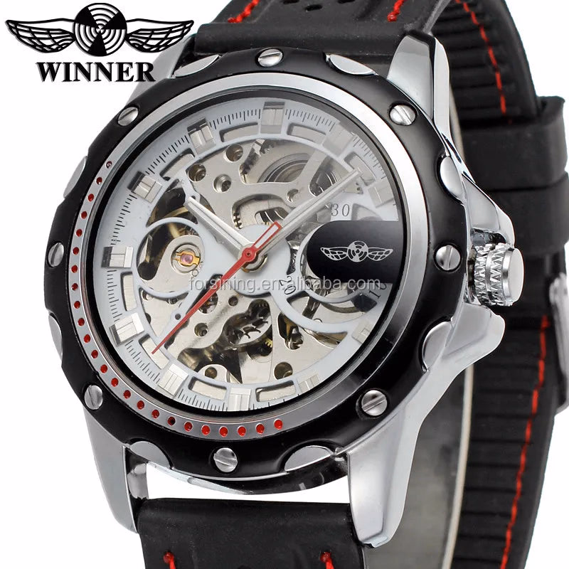 Winner Black Silicone Automatic Skeleton Watch — image 2
