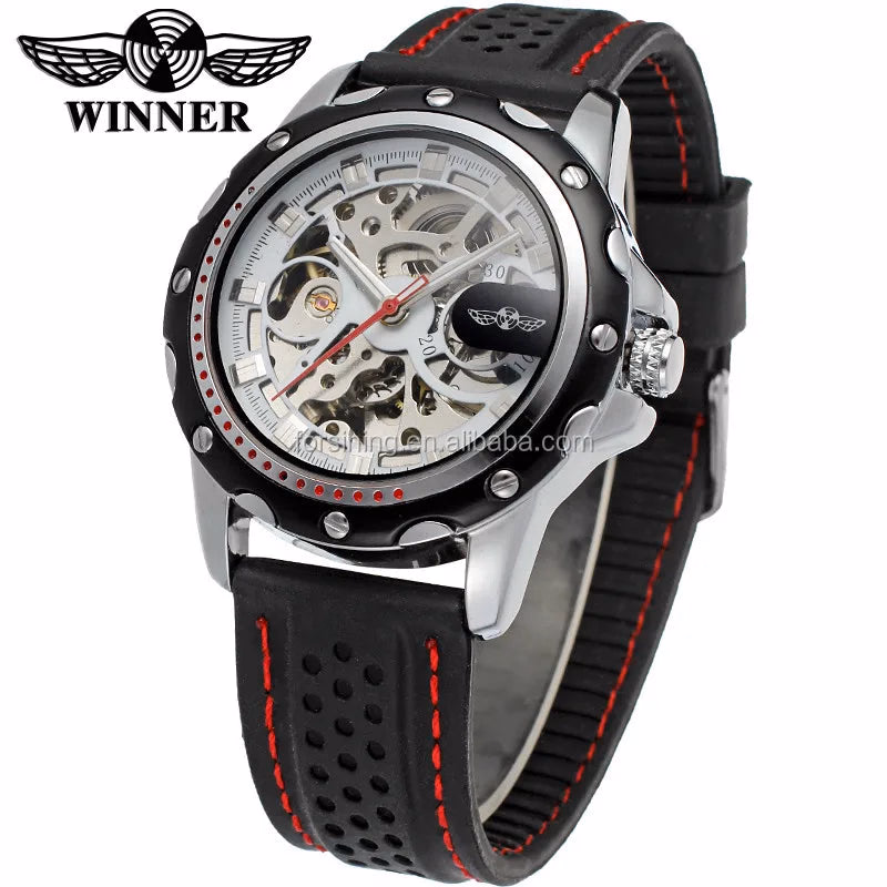 Winner Black Silicone Automatic Skeleton Watch