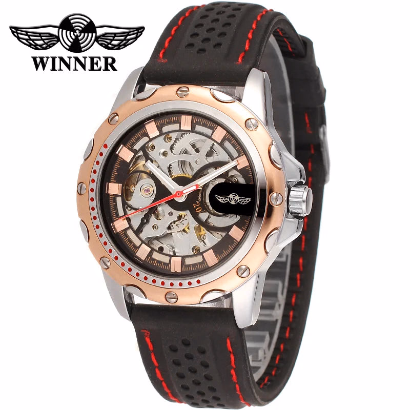 Winner Black Silicone Automatic Skeleton Watch — image 9