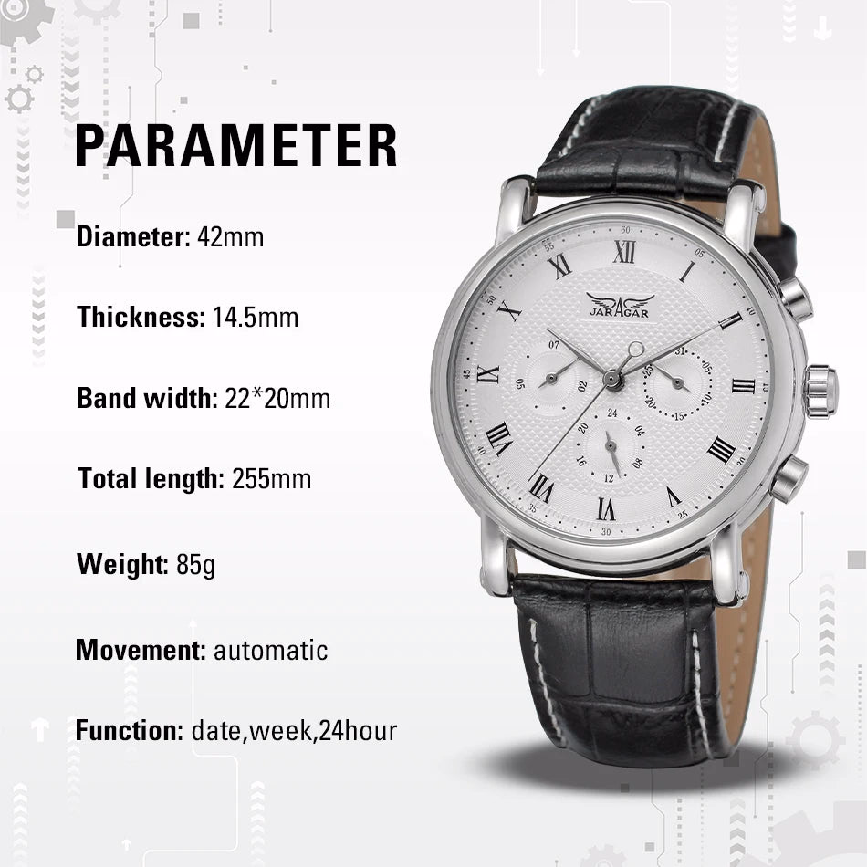 JARAGAR Men's Automatic Leather Watch — image 5