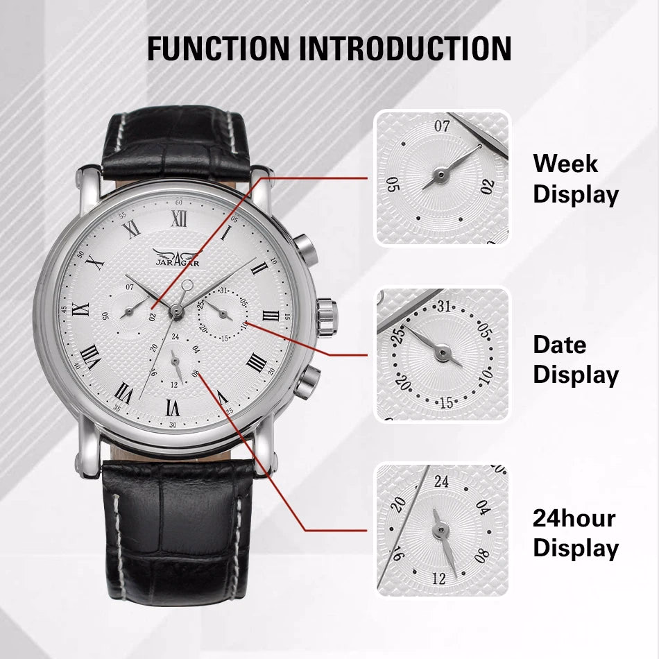 JARAGAR Men's Automatic Leather Watch — image 4