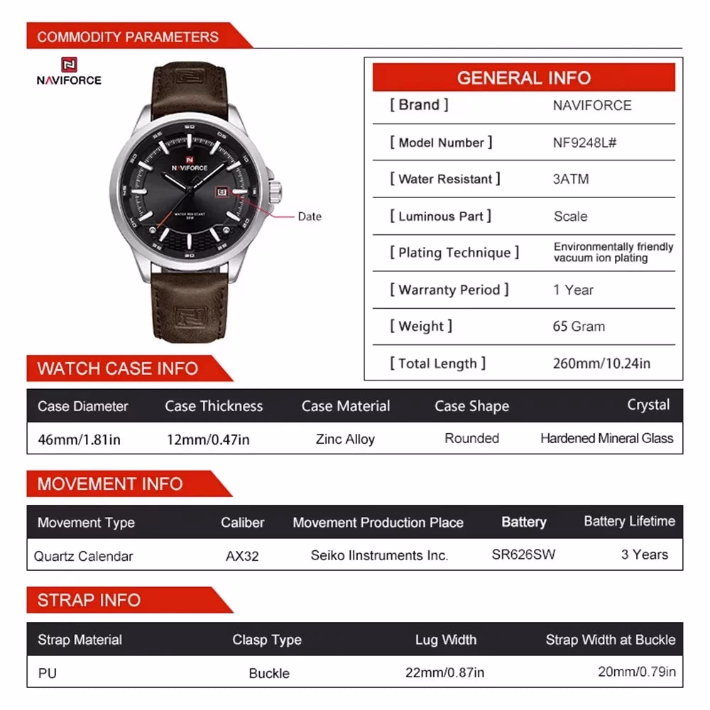 NAVIFORCE Men's Luxury Sport Leather Watch — image 3