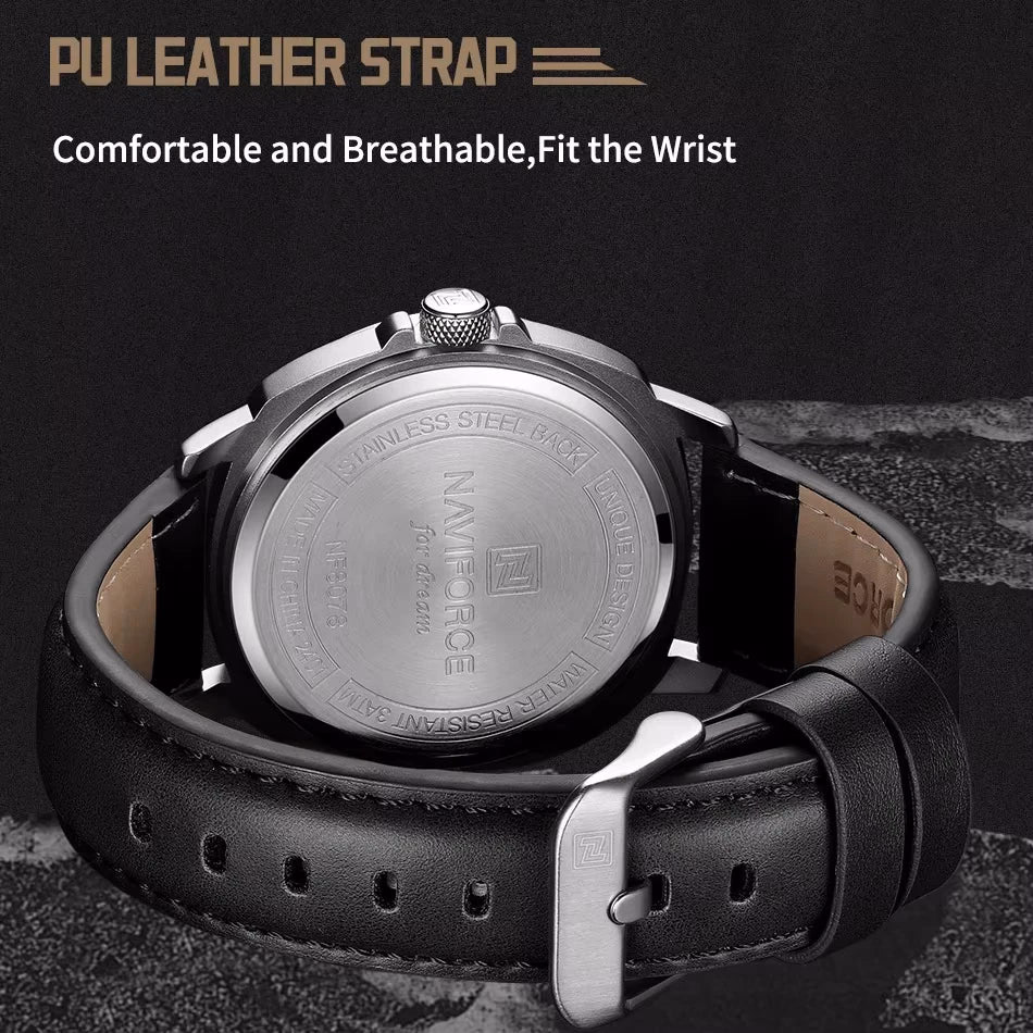 NAVIFORCE Men's Quartz Watch with Leather Band — image 6