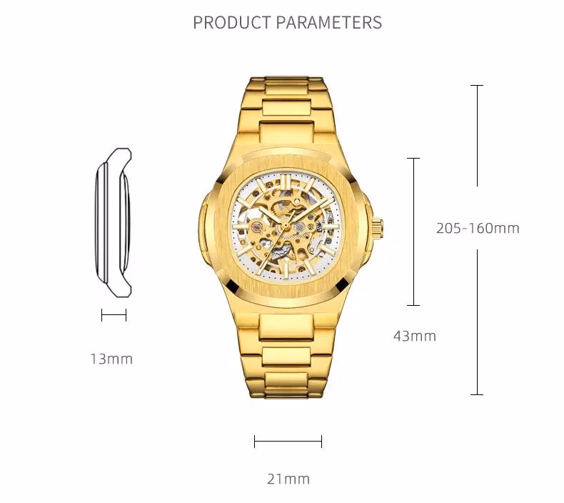 Luxury Mechanical Watch: Black & Gold Stainless Steel — image 5