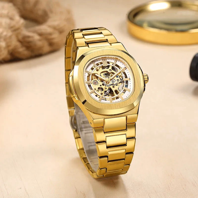 Luxury Mechanical Watch: Black & Gold Stainless Steel — image 2