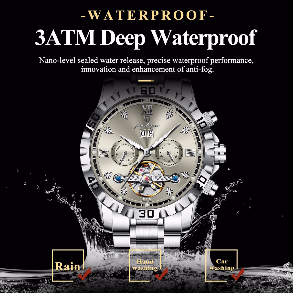 Poedagar Luxury Skeleton Tourbillon Men's Watch — image 3