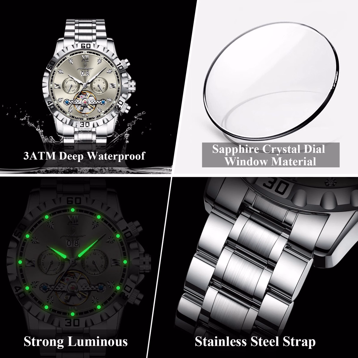 Poedagar Luxury Skeleton Tourbillon Men's Watch — image 5