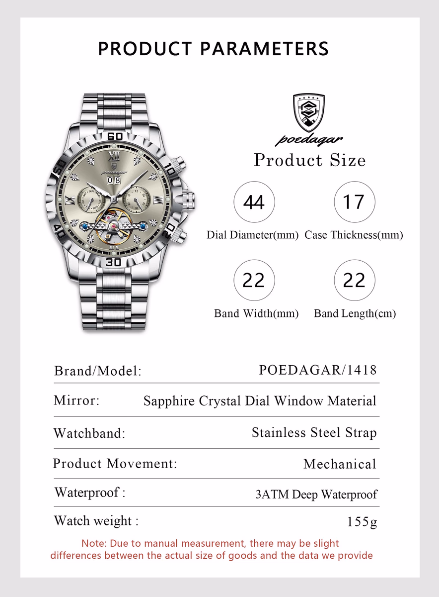 Poedagar Luxury Skeleton Tourbillon Men's Watch — image 2